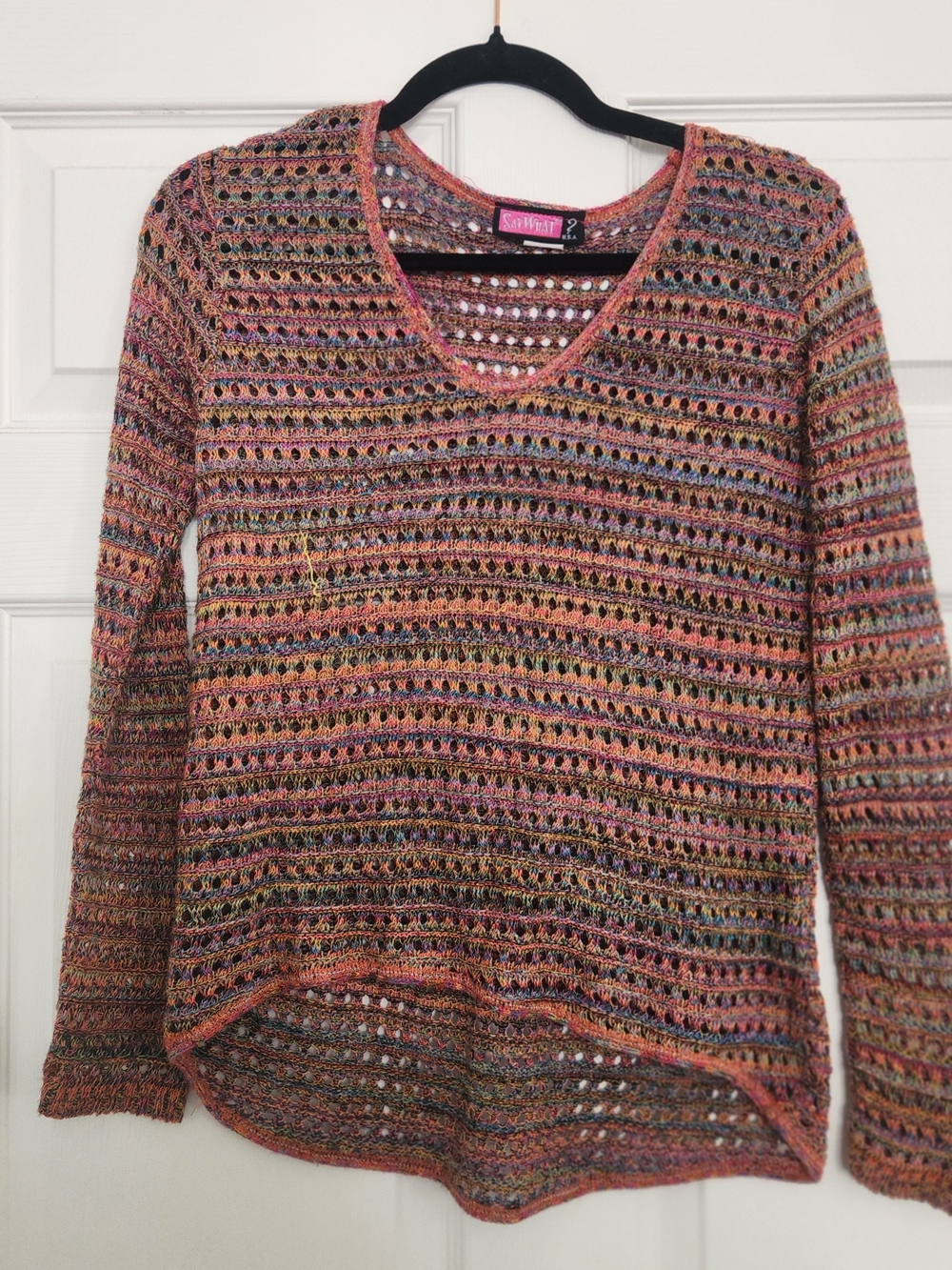 Say What? Multicolor Open Knit Sweater Top